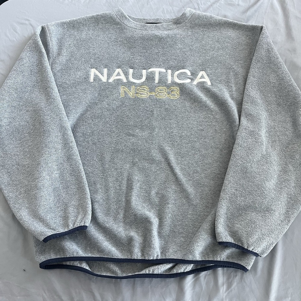 Vintage Nautica Sweatshirt Men XL Gray Fleece Crew Neck NS-83 Sailing USA Made